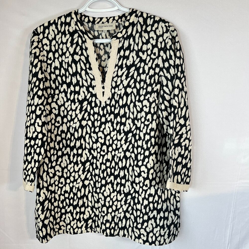 100% Linen Classic Timeless Animal Print Quality Blouse S Jones New York Sport